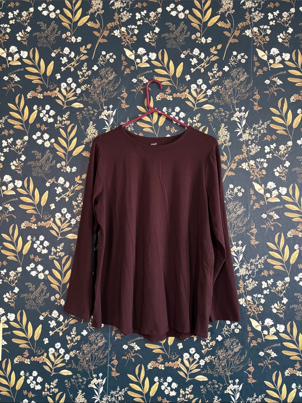 J. Jill Pure Jill Women Long Sleeve Crewneck Top Burgundy Purple Pima Cotton LP